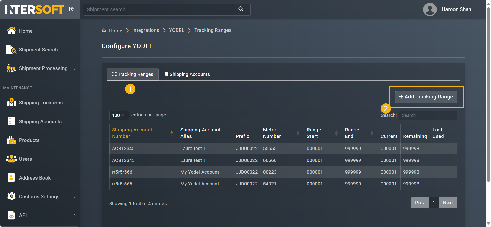 Accessing option to add barcode range