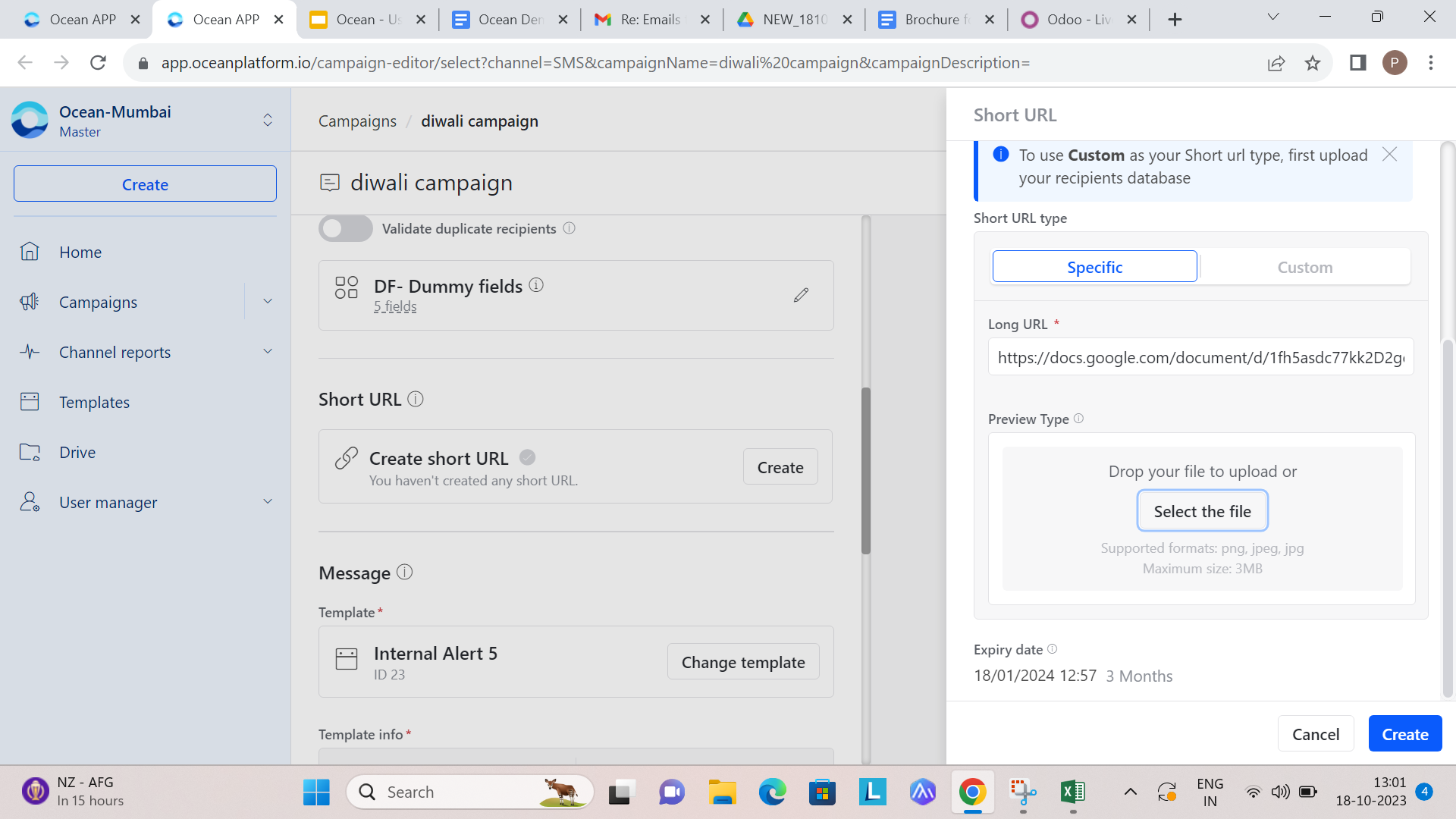 Short URL create option