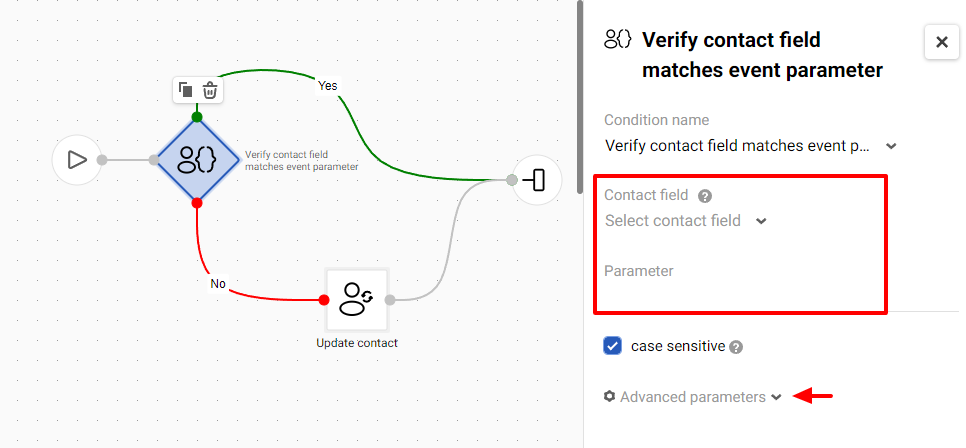 Verify contact field matches event parameter