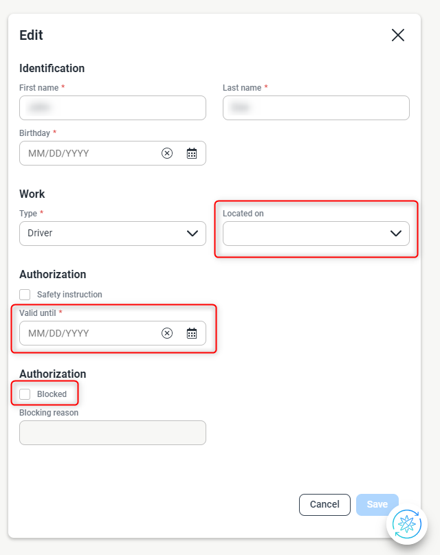 The field "Located on" is greyed out