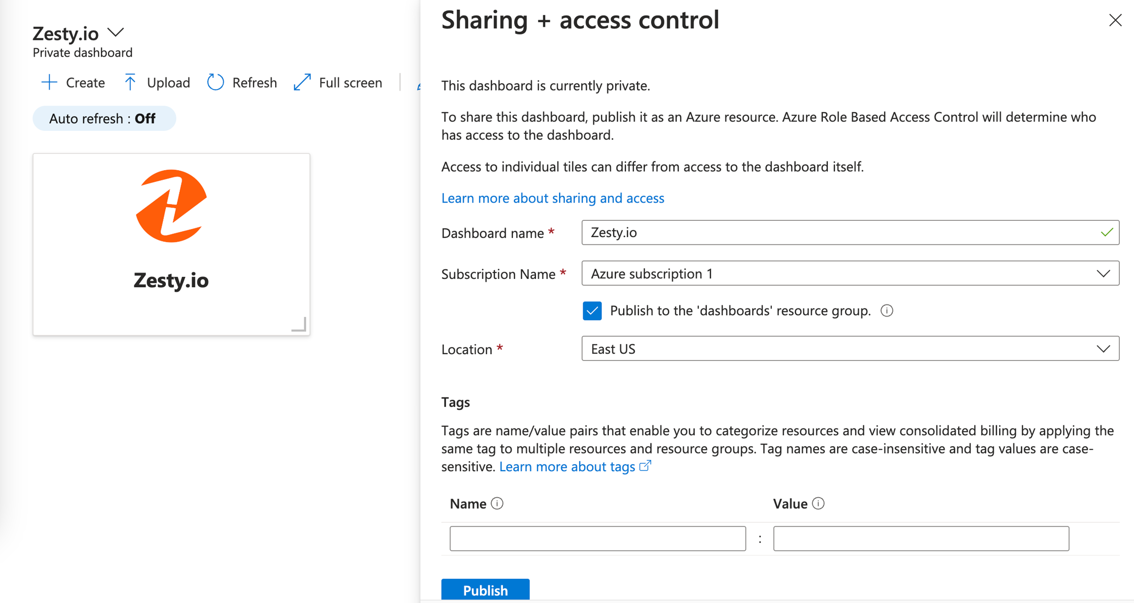 Publishing a dashboard