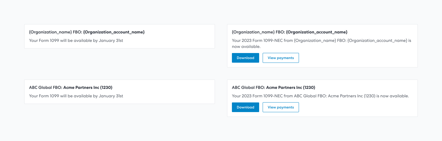 Images showing how organization accounts are shown to recipients