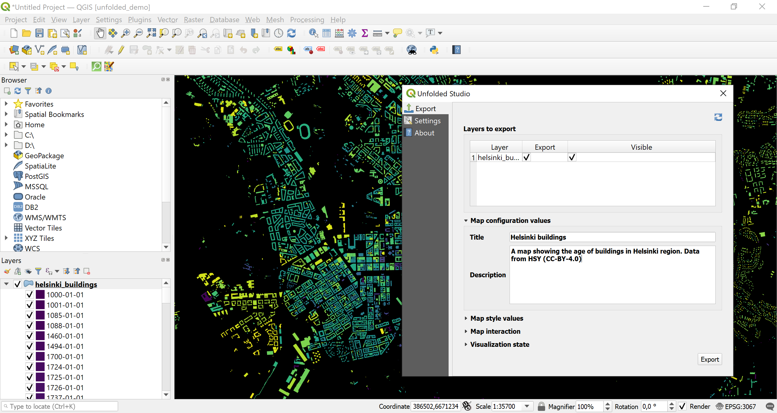 Using the Studio QGIS plugin.