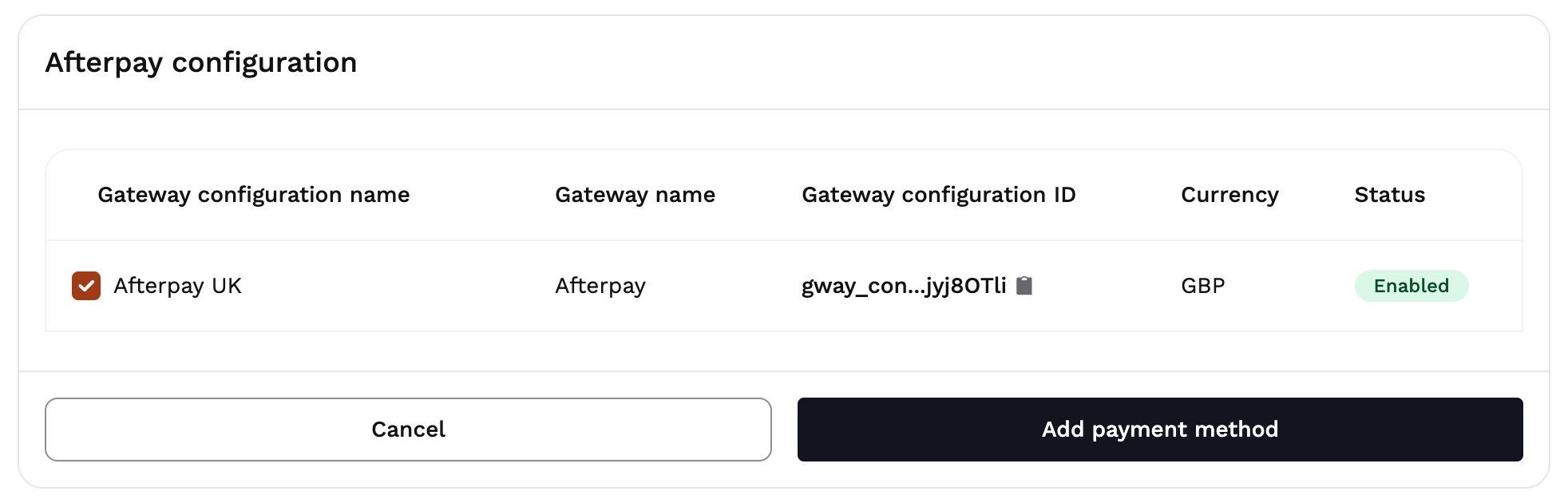 Example of available gateways when adding Everypay as payment method