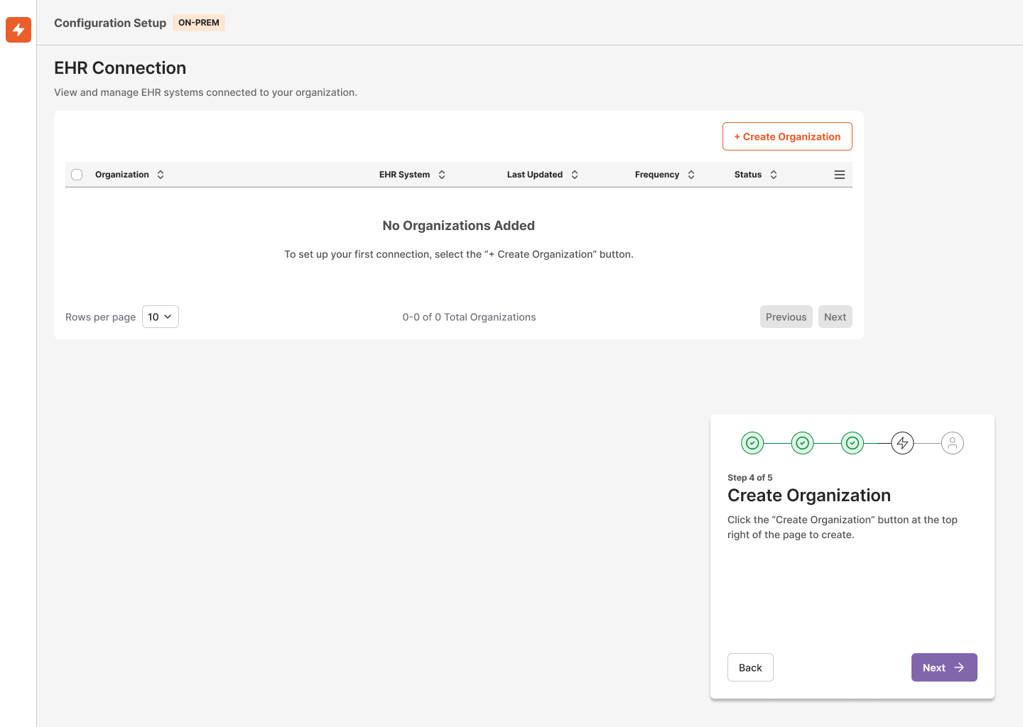 Create Organization and Connect EHR