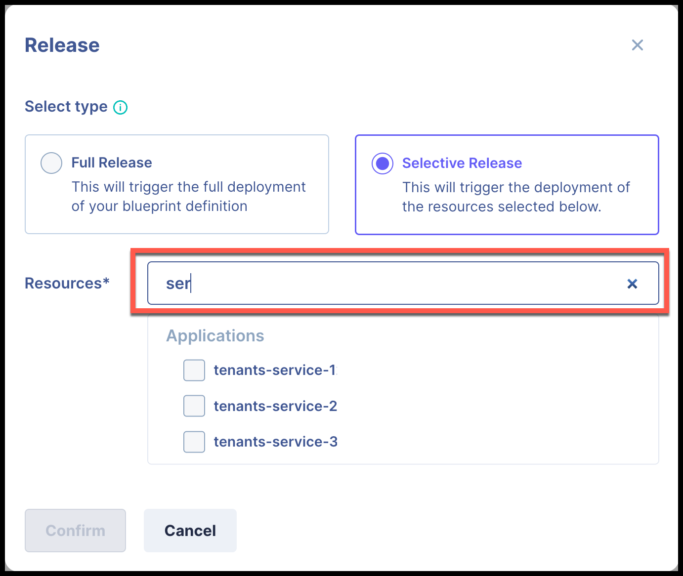 Search for resources when performing Selective Release