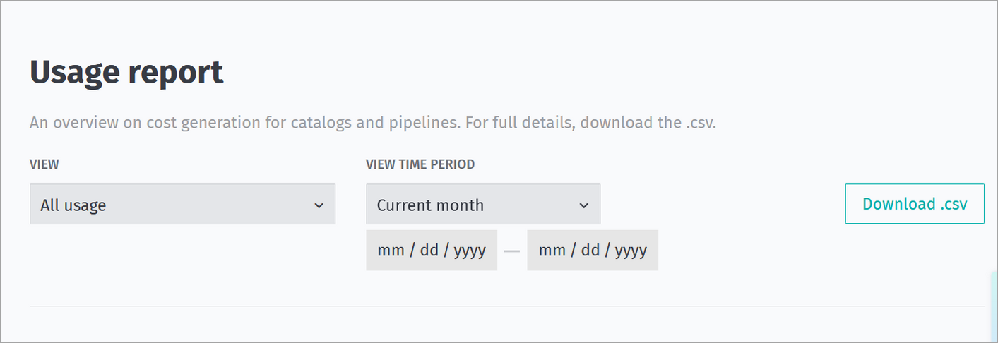 Usage Manager dashboard