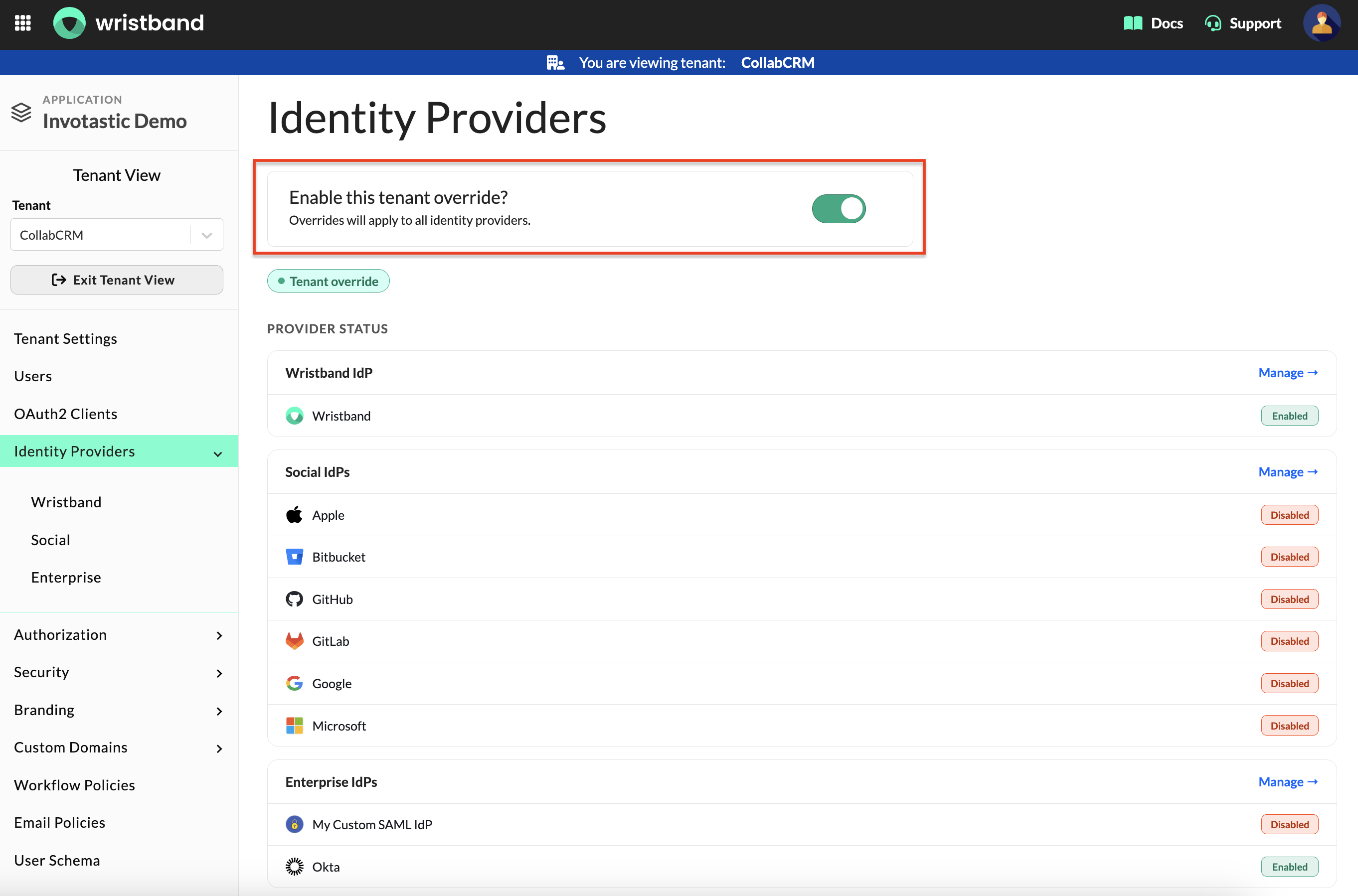 Tenant-level Identity Providers Page: Enable the tenant-level IdP override