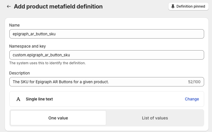 Adding a Product Metafield in Shopify for an Epigraph Button SKU