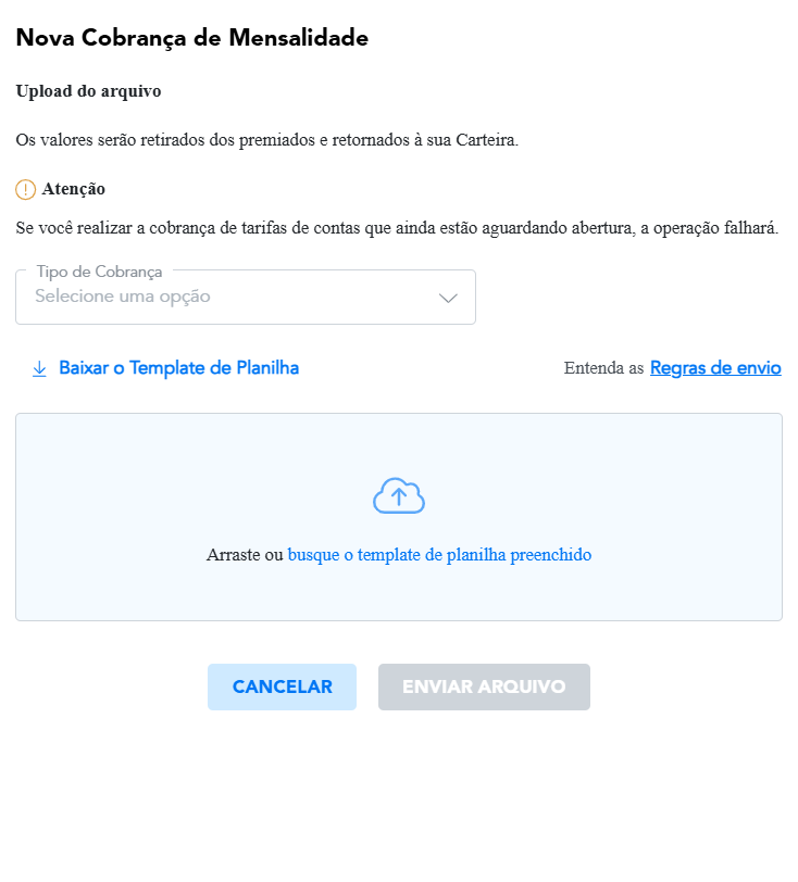 Modal para upload de planilha