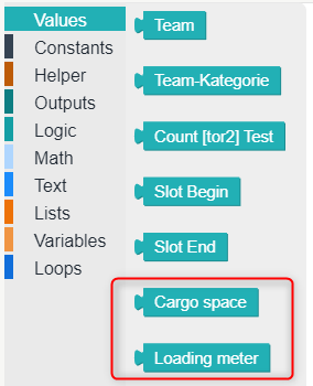 New selection options "Cargo space" and "Loading meter"