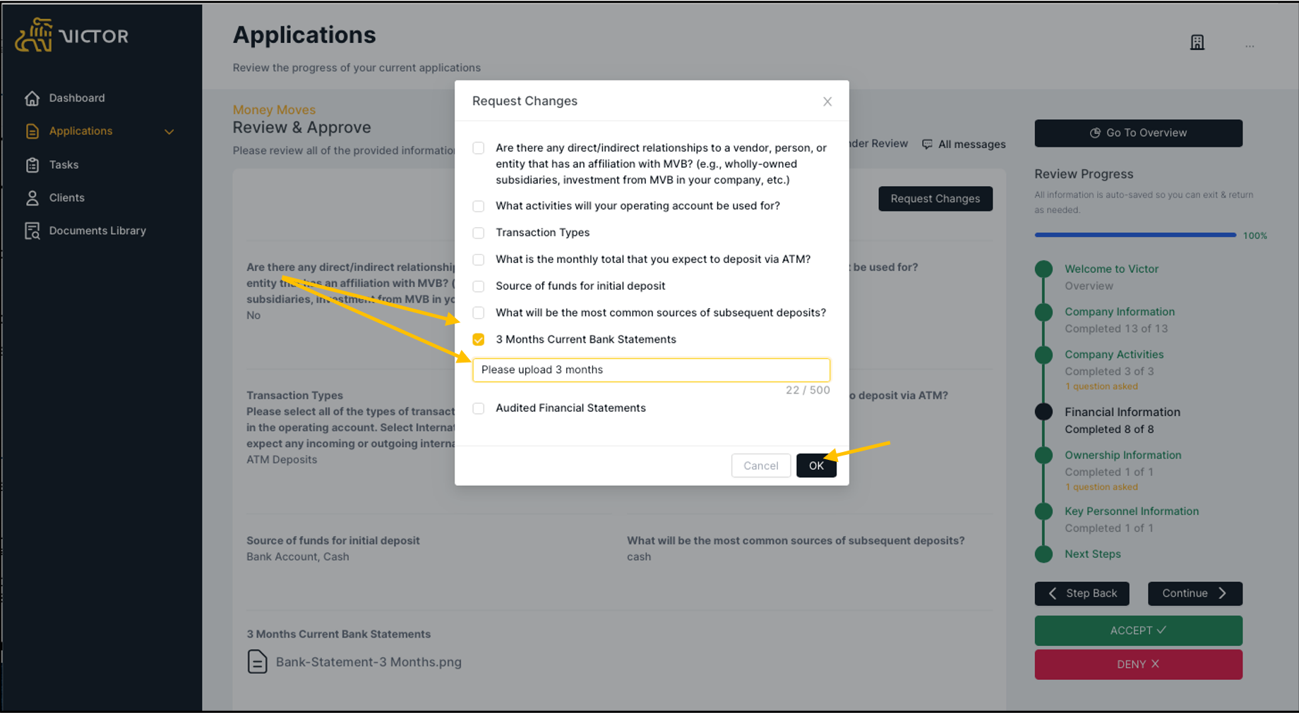 Figure 28. Request changes modal message