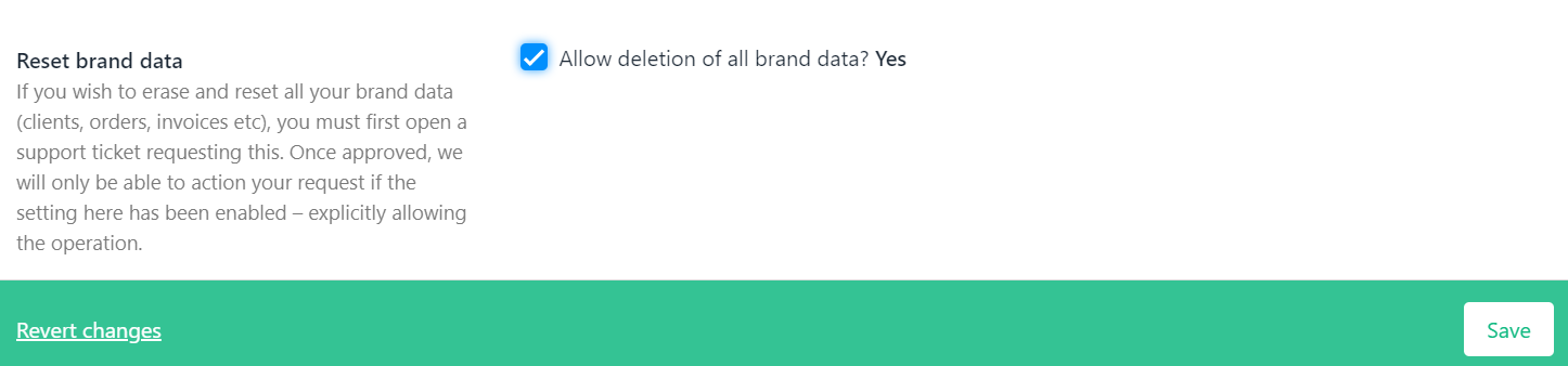 Thick the checkbox to enable Reset brand data