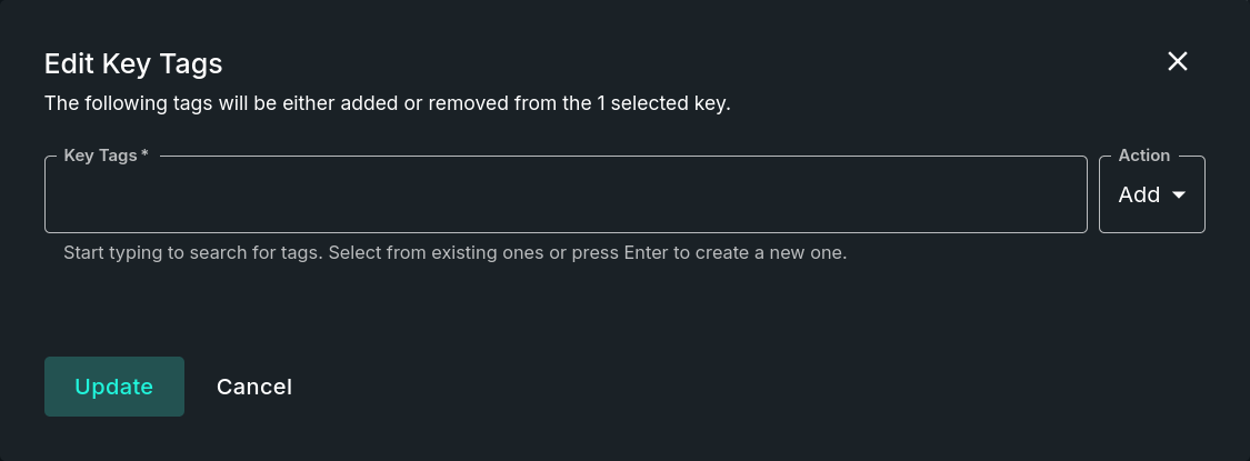 A screenshot of the Edit Key Tags Form