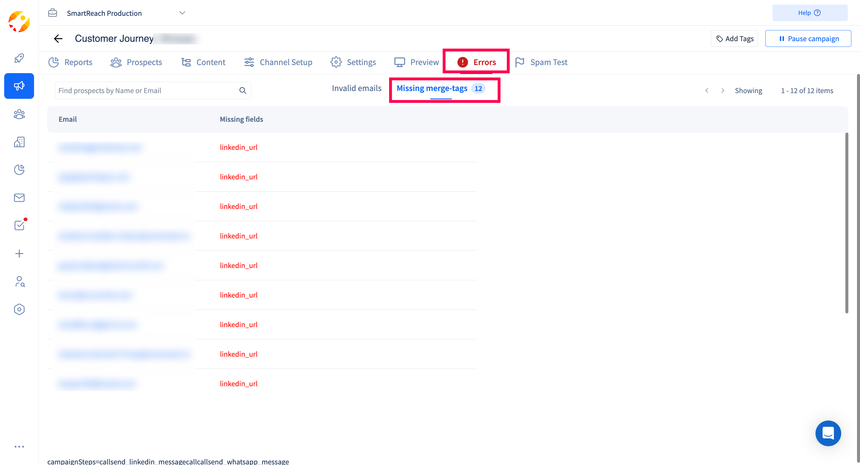 missing merge tags using smartreach