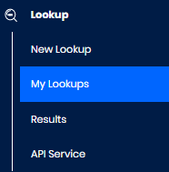 Screenshot of My Lookups in the main menu
