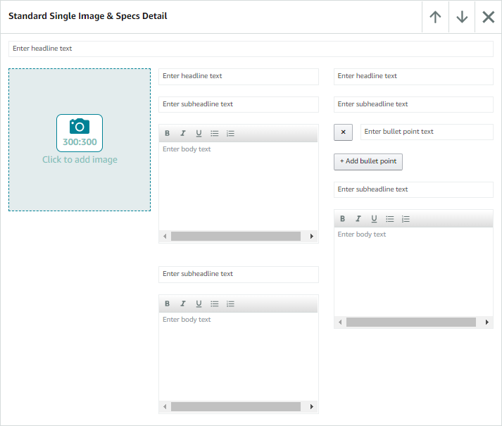 A screenshot of the UI editor for the standard single image specs detail module.