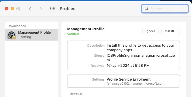 Install the management profile