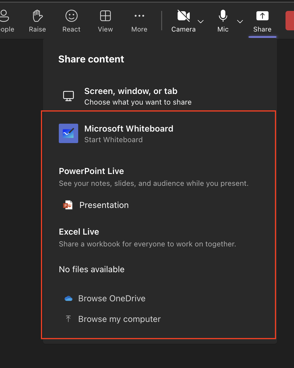 These screensharing options are not yet supported.