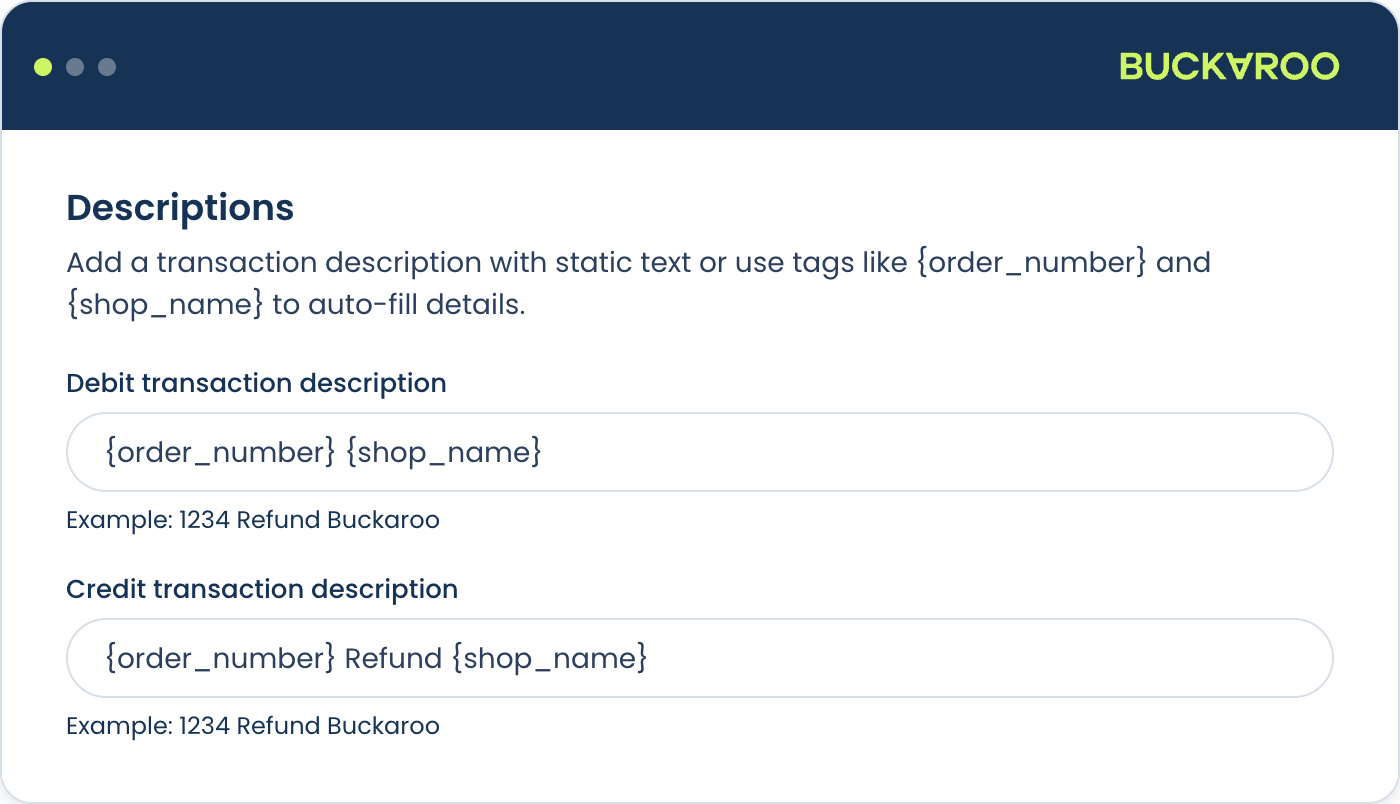 Shopify transaction description settings