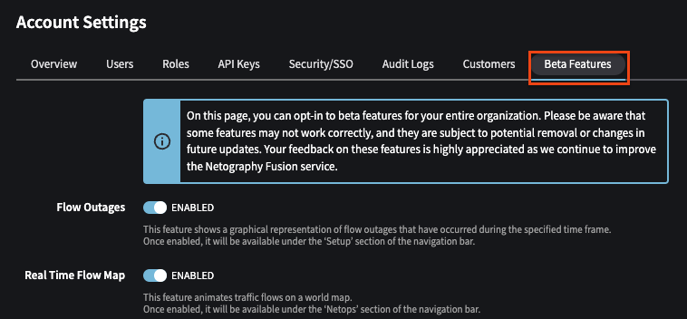 New "Beta Features" tab in Account Settings