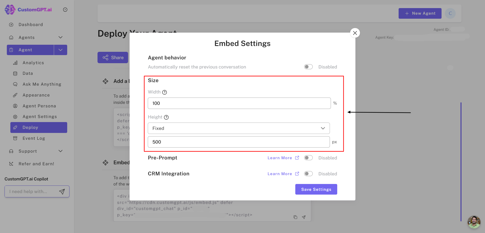 Embed Setting