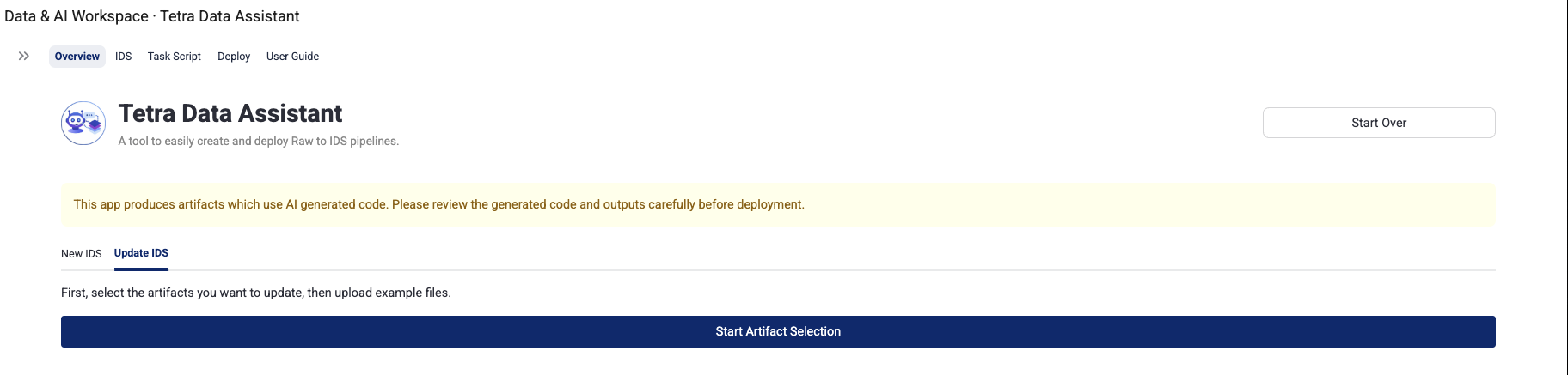 Tetra Data Assistant v1.0.0 Update IDS tab