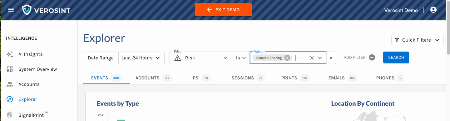 Session Sharing risk signal in Event Explorer