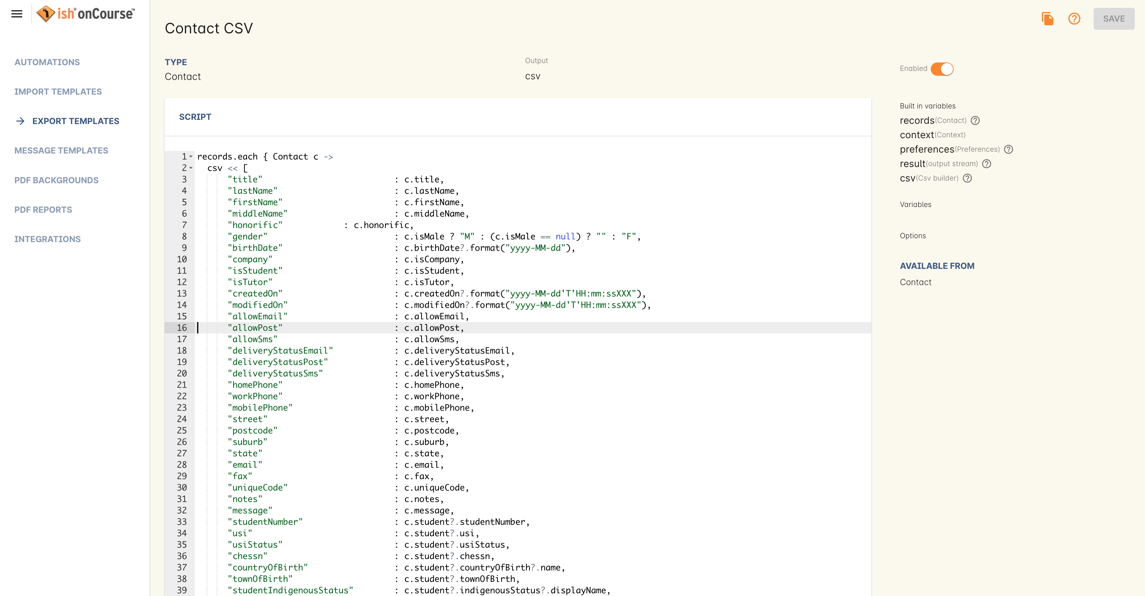 Figure 347. The Contact CSV Export