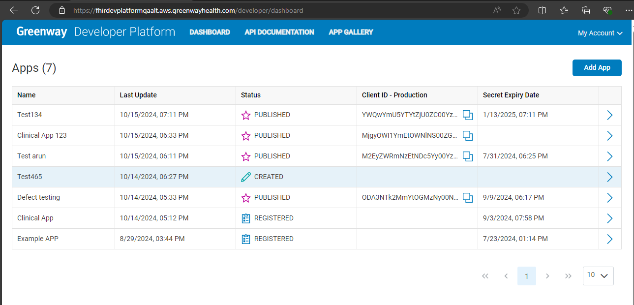 Dev Platform App Dashboard