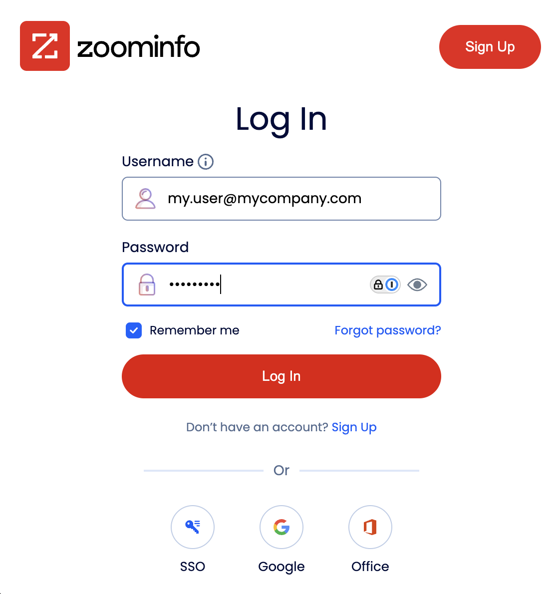 ZoomInfo Login Screen