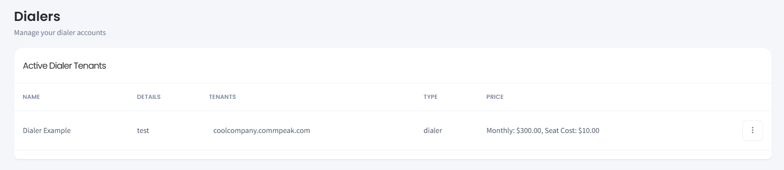 Screenshot of Dialer Instances page