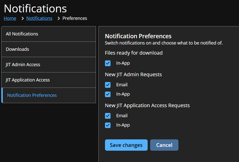 Notification preferences in EPM for Windows and Mac