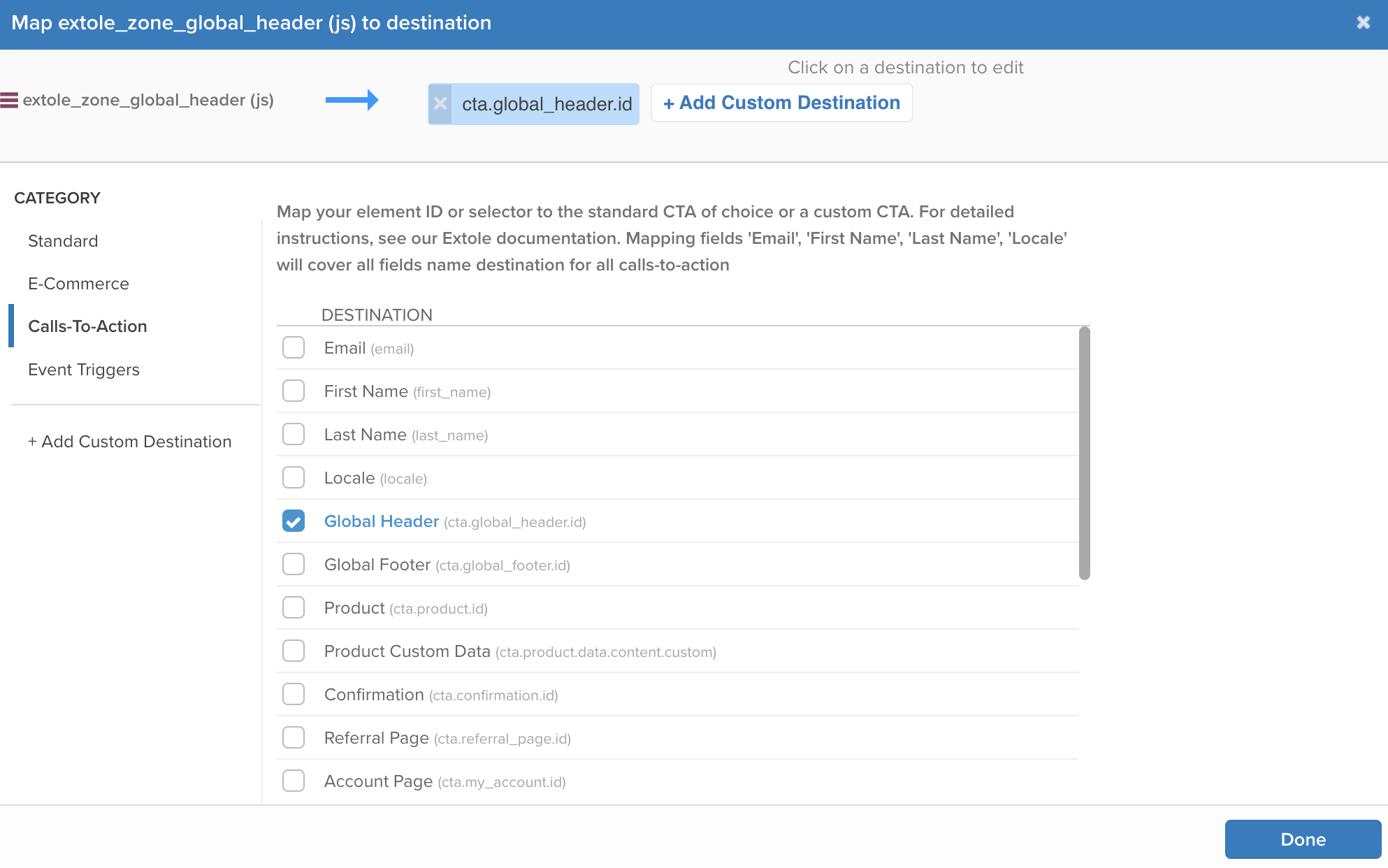 Confirming the Destination of the Global Header Zone in Tealium