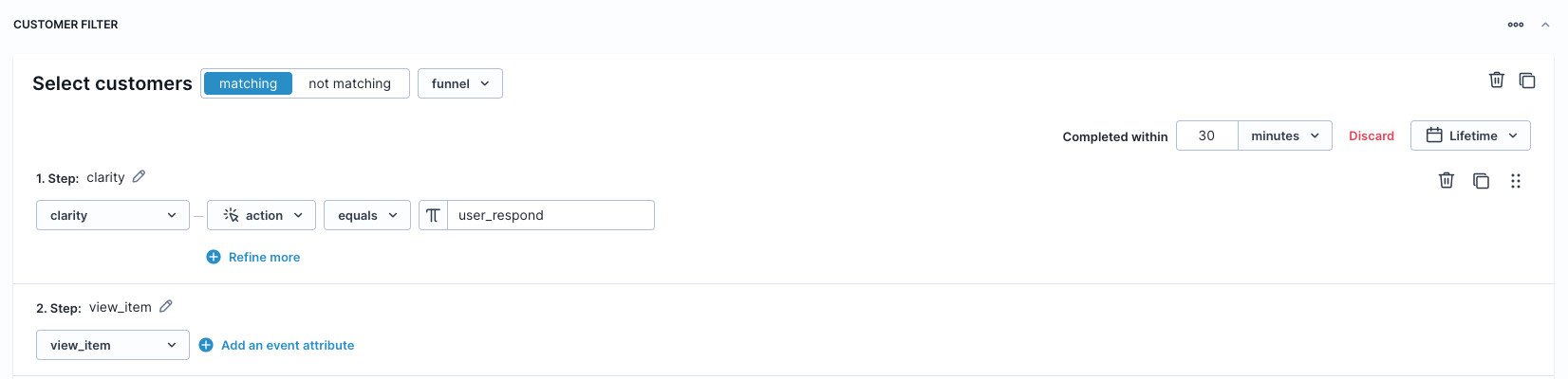 Identify profiles where shoppers viewed a product detail page within 30 minutes of interacting with Clarity.