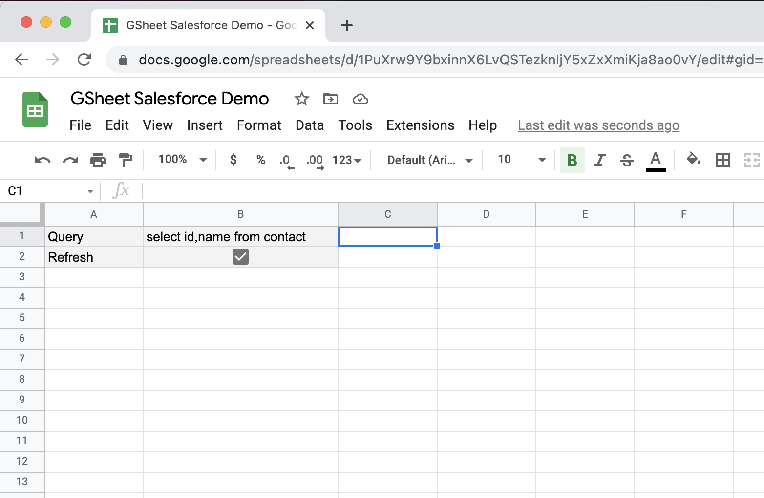 Set up spreadsheet for running SOQL query in Salesforce