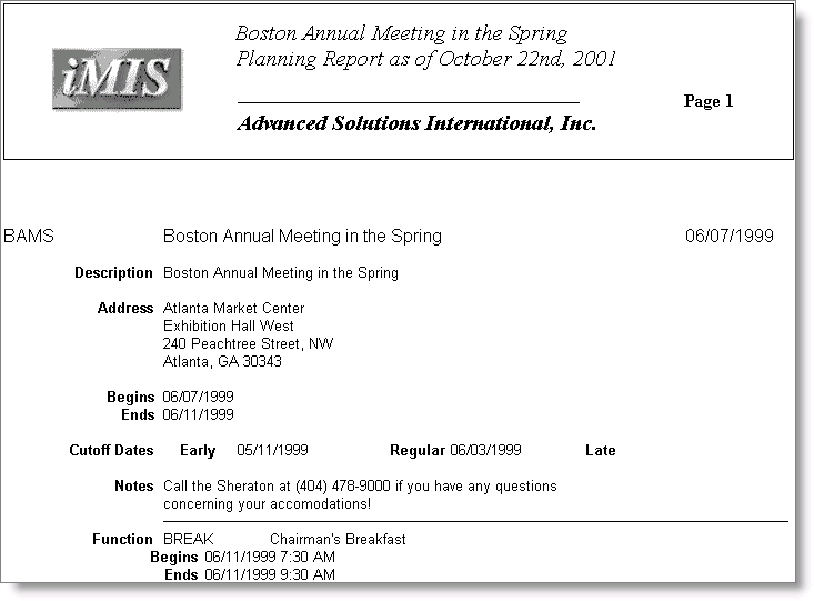 Desktop: Events > Generate reports > Planning > Planning Report