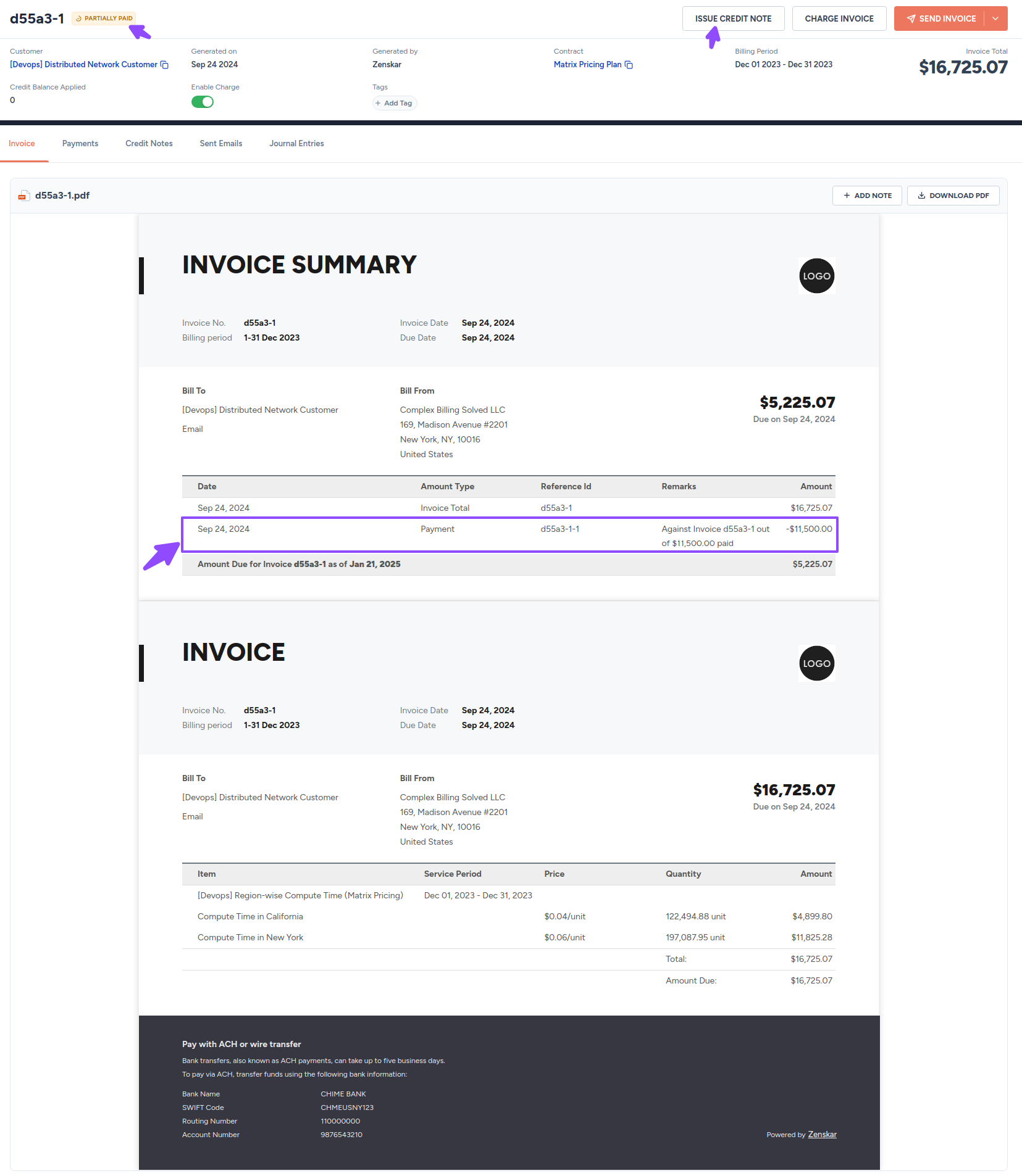 Fig. 3: A partially-paid invoice