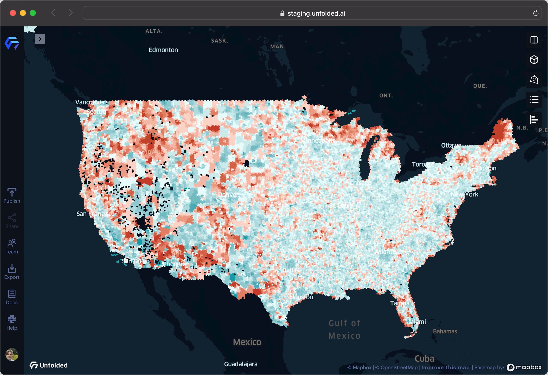 Map representing 62+ hotspots in the US.