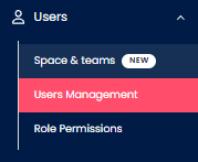 Screenshot of the TextPeak side menu fragment with the 'Users > Users Management' tab highlighted