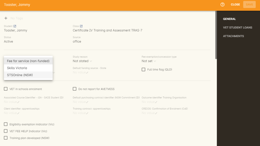 Figure 461. Adding or editing the funding Contract at the Enrolment