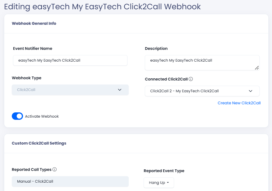 Screenshot of Editing Webhook page