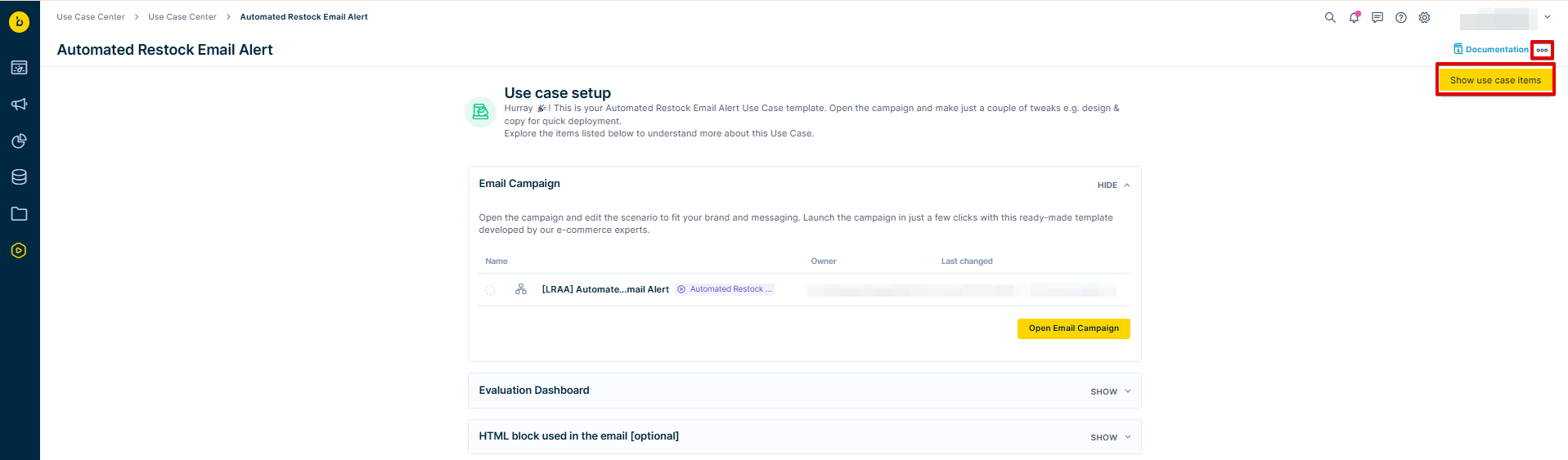 Use case setup page