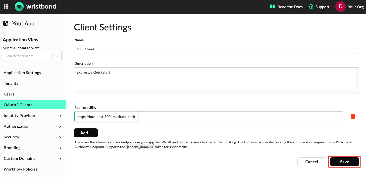 Register redirect URI