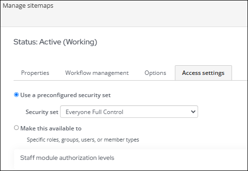 Access settings tab