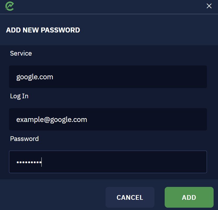 This form lets you specify the website, your login and password