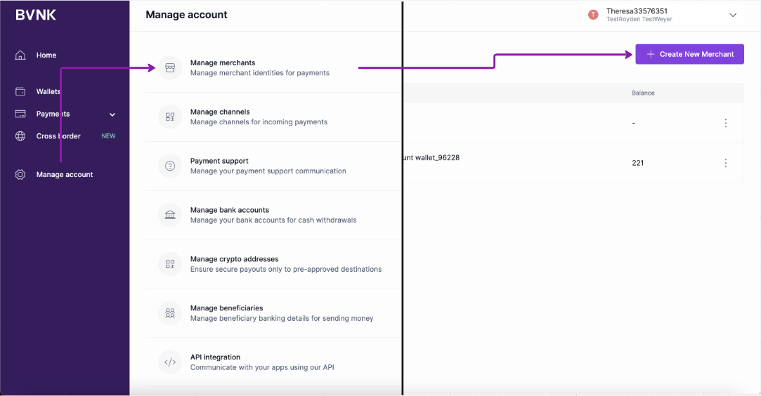 Manage merchants in Manage account