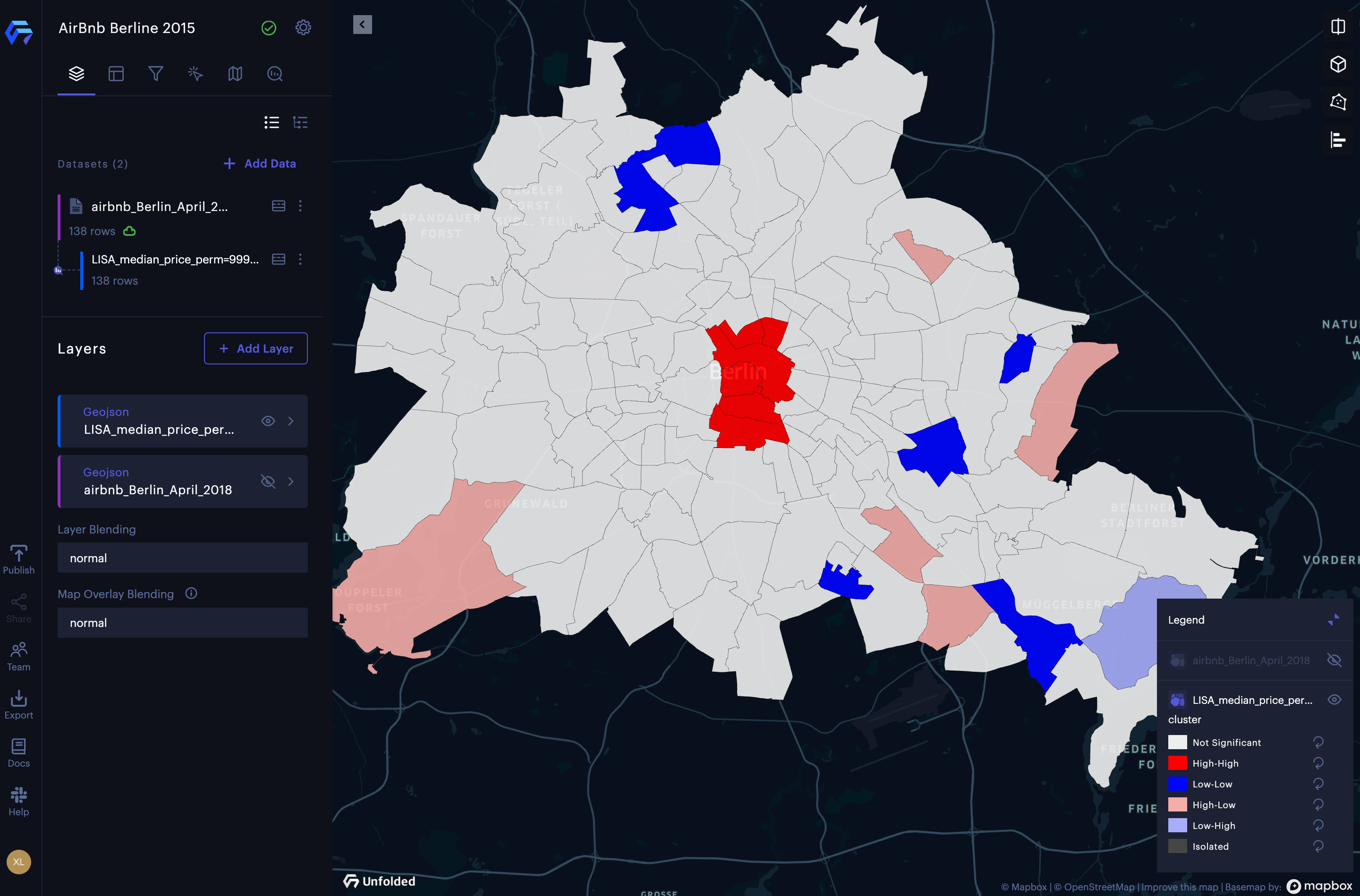 The result of cluster and outlier analysis of the median listing price of Airbnb rentals in Berlin.