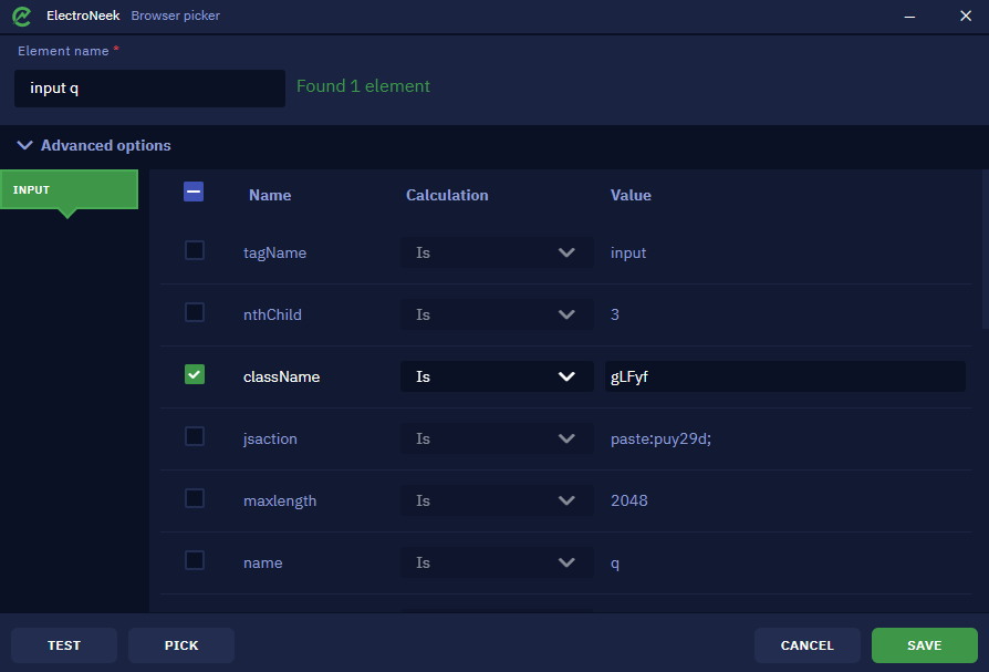 Advanced element options