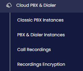 Screenshot of the PBX Instances in the main menu